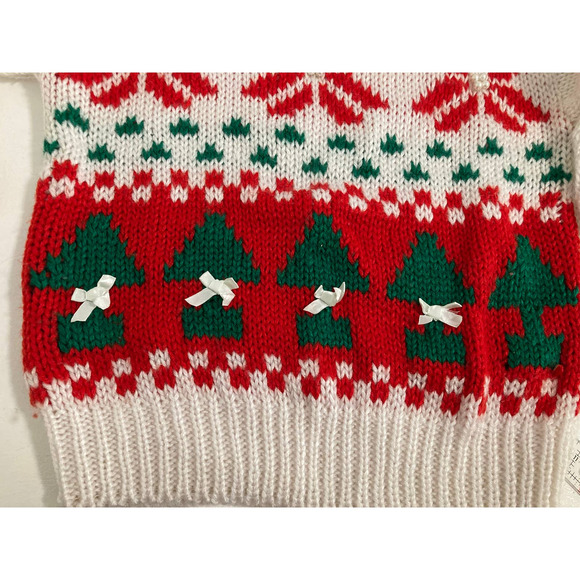 ADELL BARRE Large Vintage 80's Hand Knit Christmas Sweater Bows Pearl Beads - Picture 5 of 7